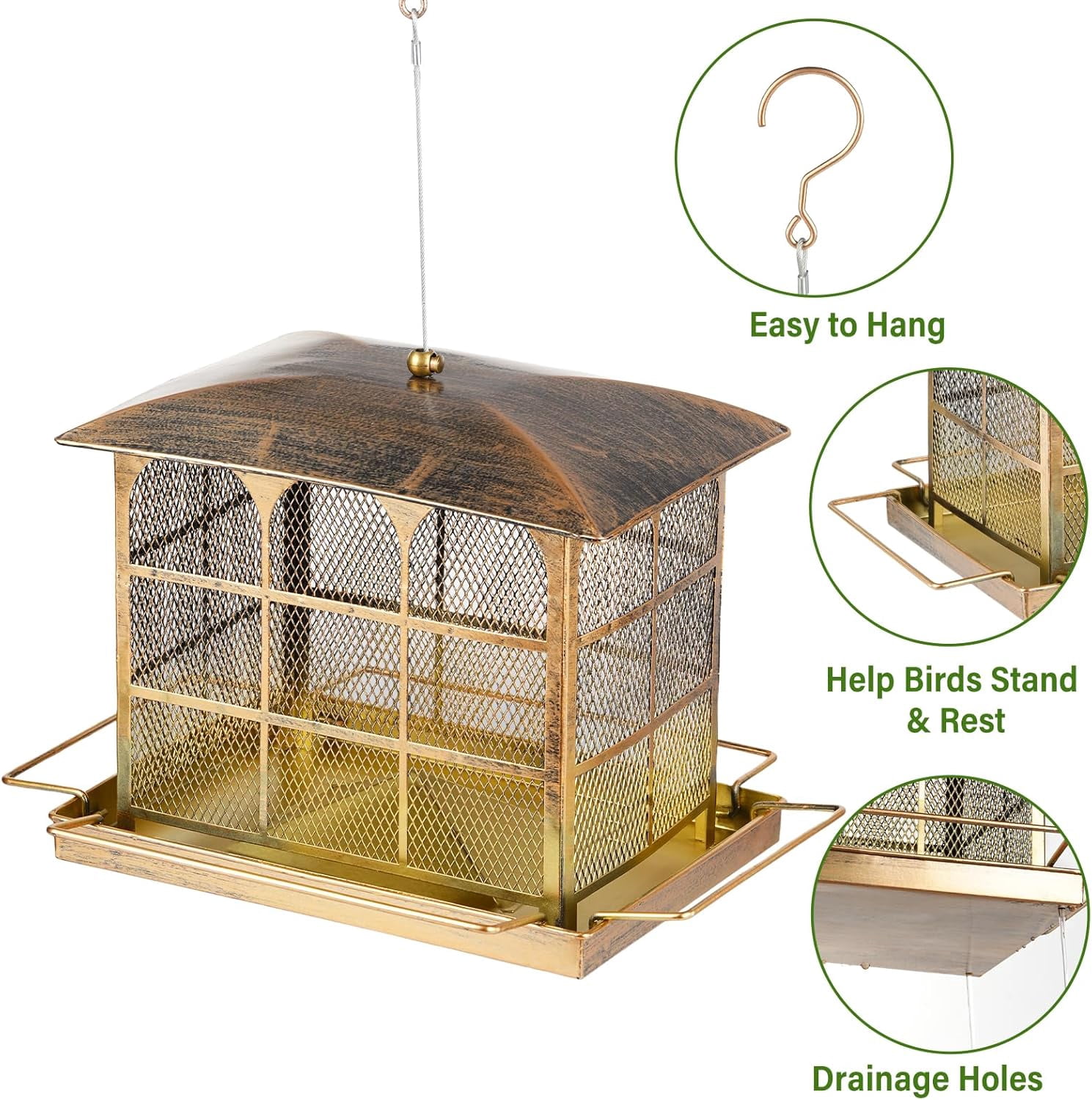 Large Bird Feeder, Heavy Duty Metal Bird Feeders for Outdoor Hanging, 9.5LB Seed Capacity Wild Birdfeeder for Outside Garden Decoration