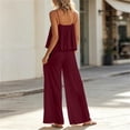 thumbnail image 4 of Cagogo Women's 2 Piece Casual Sets V Neck Sleeveless Tank Top Wide Leg Pants Solid Boho Vacation Outfit Loose Summer Travel Clothes Matching Lounge Sets Tracksuits, Wine L, 4 of 6