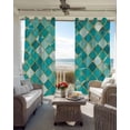 thumbnail image 4 of Turquoise Ombre Blackout Curtains, Light Blocking Print Window Curtains, Modern Abstract Art Geometric Rhombus Thermal Insulated Window Drapes for Living Room Kitchen Cafe 2 Panels, 104"W x 52"L, 4 of 9