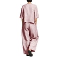 thumbnail image 4 of Vhkiploz 2Pcs Plus Size Summer Suit Sets for Women's Crew Neck 3/4 Sleeve Button Down Top with Wide Leg Pleated Pants Solid Daily Outdoor Outfit Sets, 4 of 5