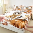 thumbnail image 3 of Manfei Cute Cat Kitten Twin Sheet Sets for Teens, Fall Maple Leaf Pumpkin Twin Fitted Sheet, Kawaii Animal Flat Sheet, Microfiber Bedroom Decor, 3pcs, 3 of 7