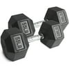 Pair of 55 lb Black Rubber Coated Hex Dumbbells Weight Training Set, 110 lb