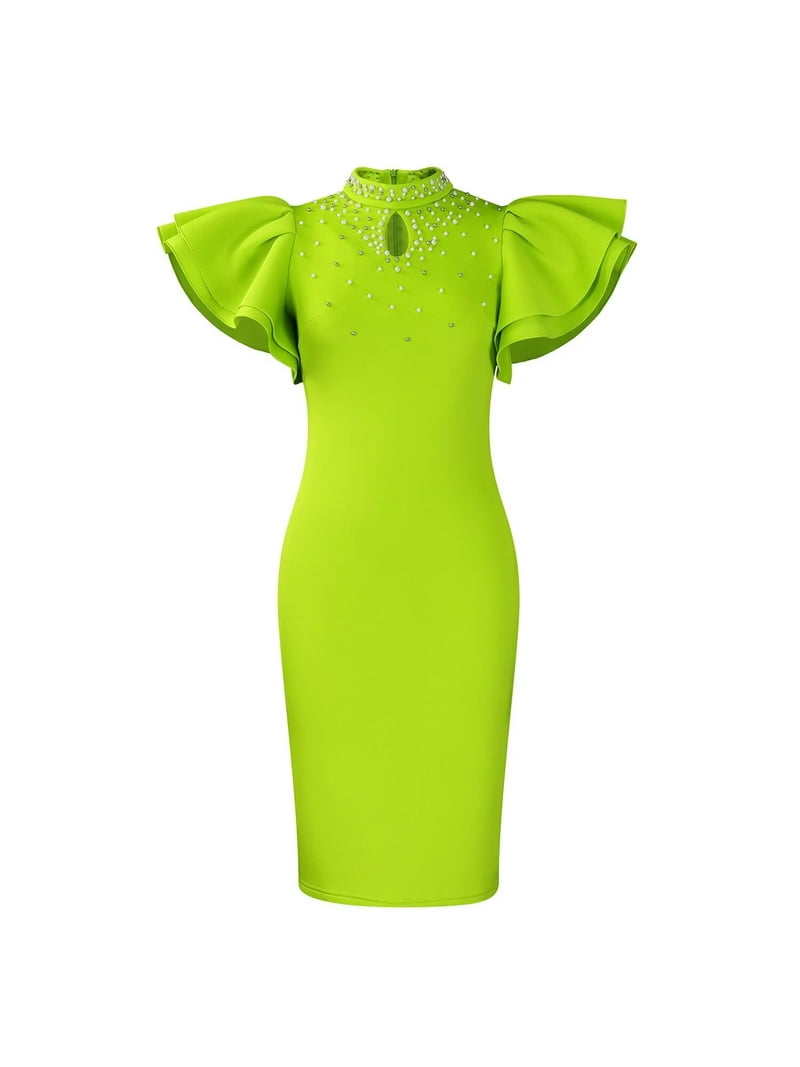 Women's Mock Neck Sexy Studded Beaded Midi Sexy Club Dresses Office Work  Dress - Walmart.com