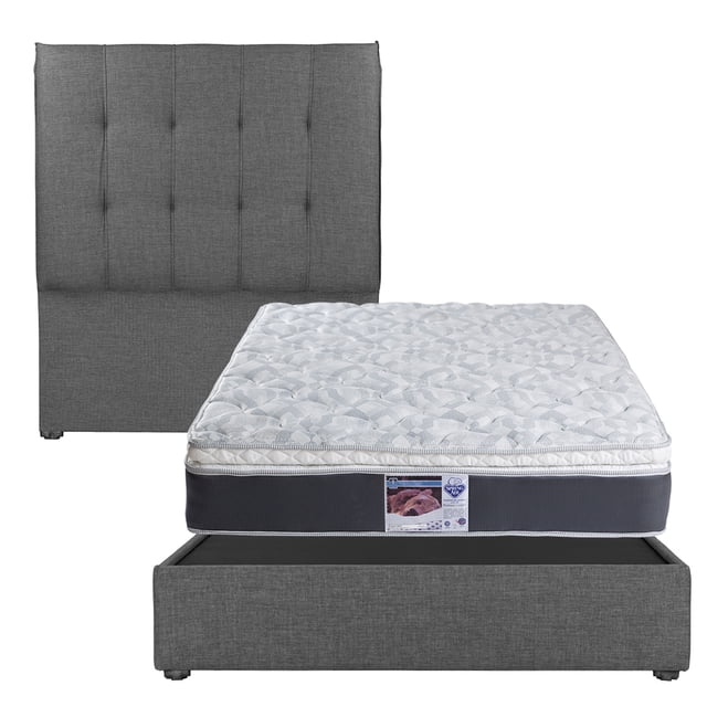 Box Base Cama Matrimonial+Cabecera Kenzo Gris+Colchon