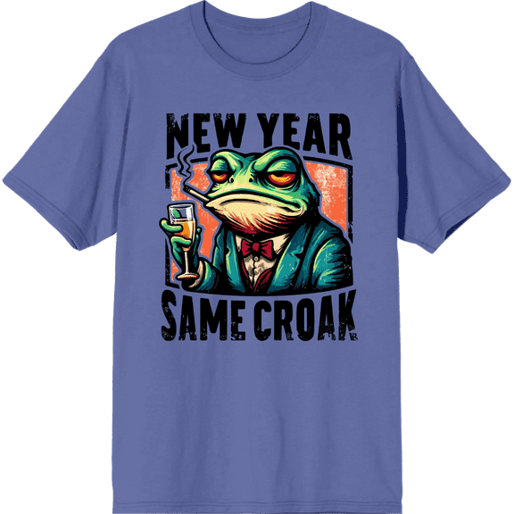 New Year Same Croak Adult Blue Crew Neck Short Sleeve Tee-Medium
