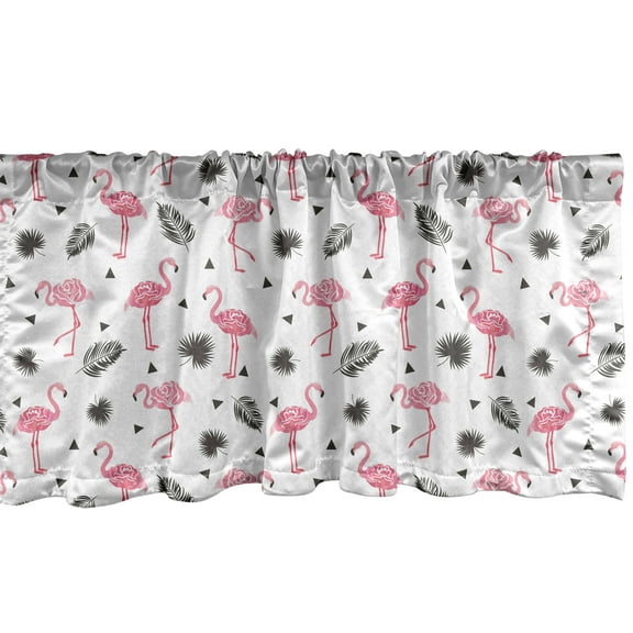 Ambesonne Flamingo Window Valance, Watercolor Art Flamingos, 54" X 18", Black Pink