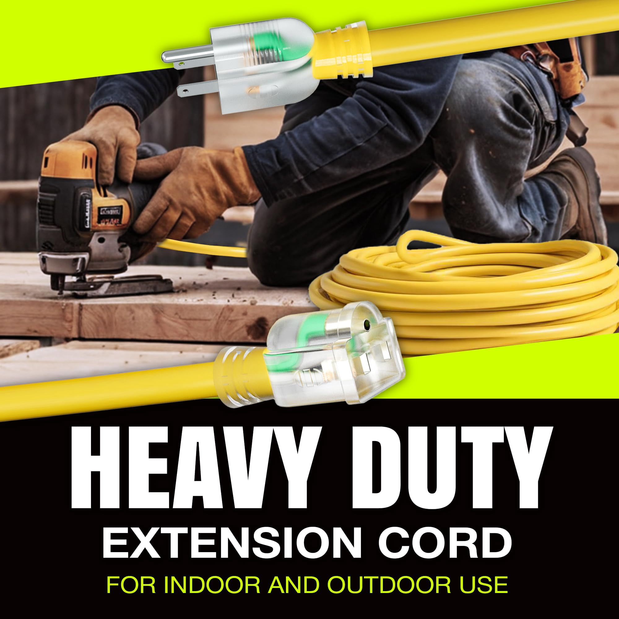 75ft Outdoor/Indoor Extension Cord 12/3 Gauge Extra Heavy Duty 3 Prong SJTW, Waterproof, Flexible Cold-Resistant Long Power Cord,15A 125V 1875W, Yellow by LifeSupplyUSA