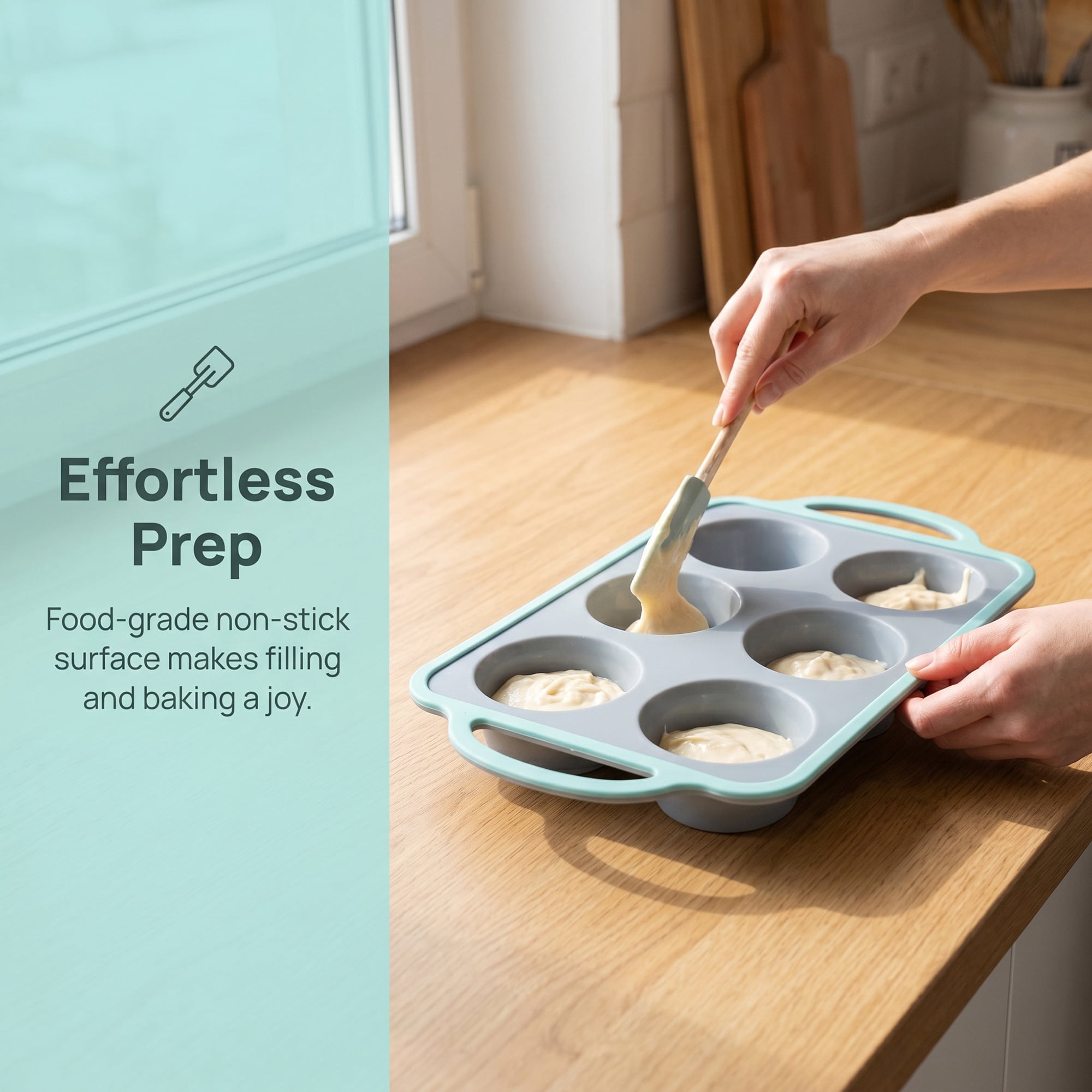 Unique Bargains Baking Pan 12-Cup Silicone Tray with Handles Gray/Green 12.8"x7.1"x1.5"