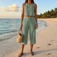 thumbnail image 7 of Women's 2-Piece Linen-Look Lounge Set, Sleeveless Crop Top with High Waist Drawstring Capri Pants, Summer Casual Beach Vacation Outfit Mint Green XL, 7 of 7