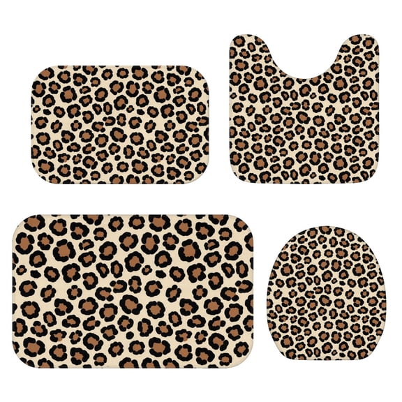 Black and Brown Leopard Print Bathroom Rug Set 4 Piece,Includes Contour,Lid Cover,Bath Mat,Non-Slip Extra Soft Absorbent Washable