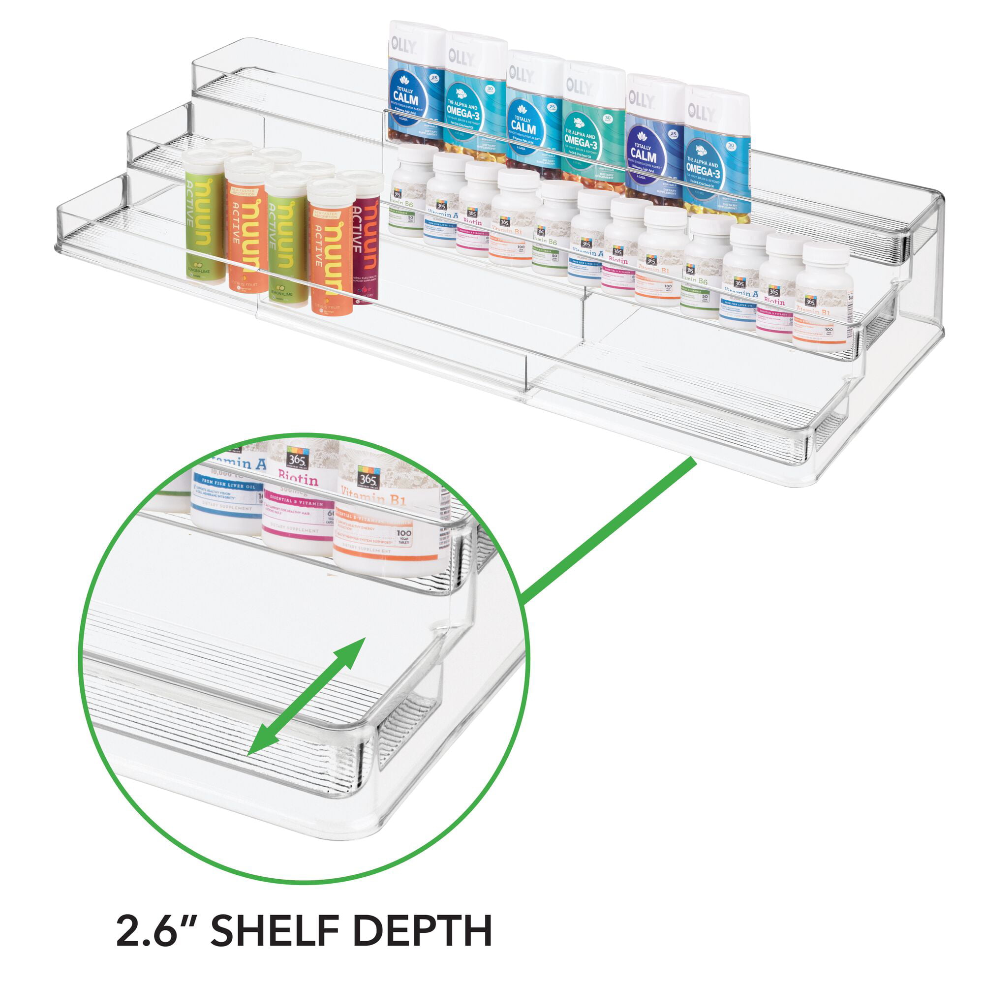 mDesign Plastic Bathroom Storage Organizer Shelf for Cabinet, Vanity,  Countertop - Holds Vitamins, Supplements, Medicine Bottles, Nail Polish,  Makeup