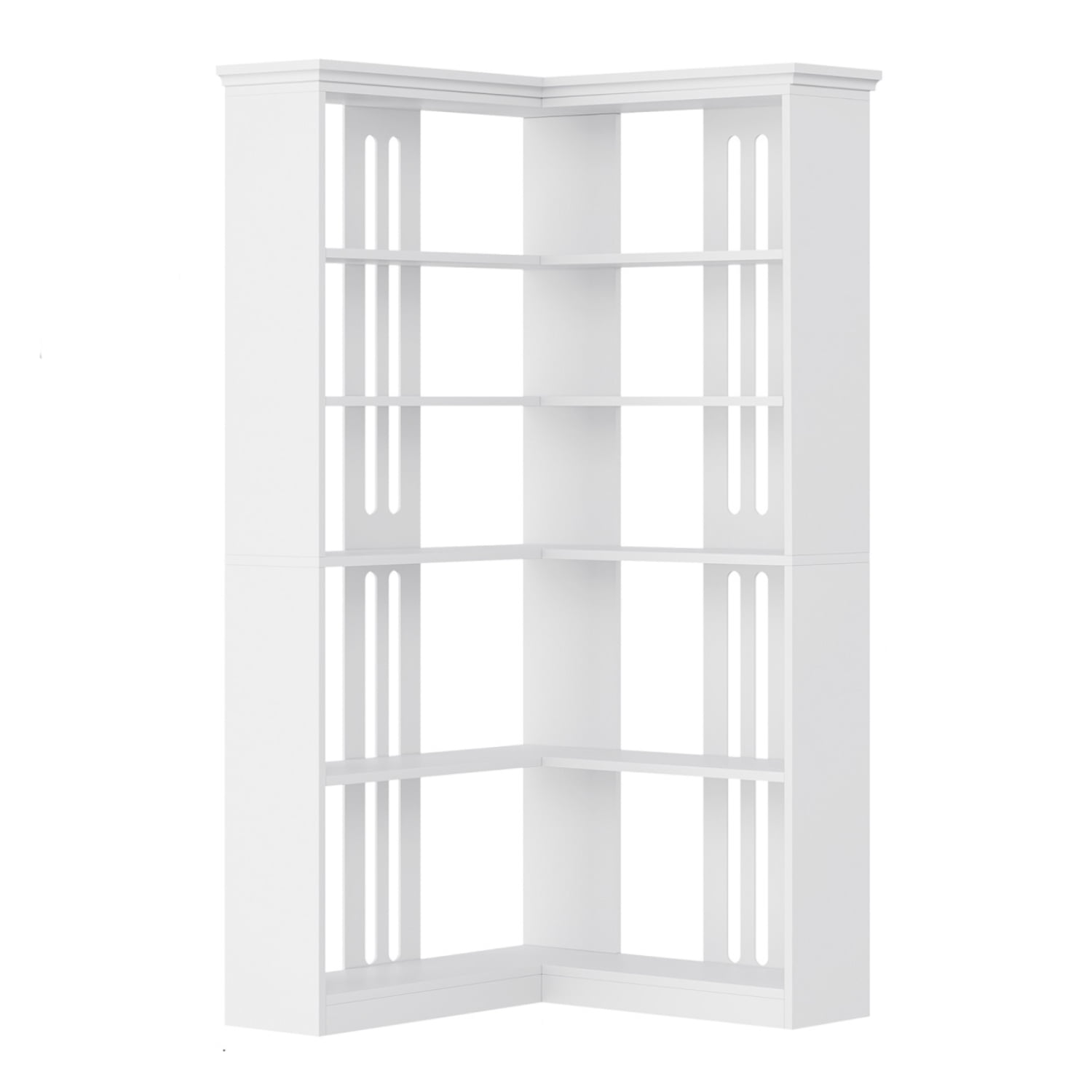 EuKer 5 Tier Corner Bookcase, L-Shaped Bookshelf with Large Storage Capacity for Living Room, Bedroom, Office (Half Panel, White)
