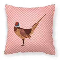 Carolines Treasures BB7930PW1414 Ring Necked Common Pheasant Pink Check Fabric Decorative Pillow, 14 x 14 in.