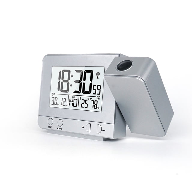 Sidaley Reloj despertador de proyección LED Digital electrónico recargable techo humedad temperatura proyector retroiluminación relojes Electrónica Plata