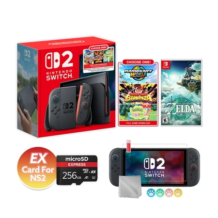 Nintendo Switch 2 Choose Your Game Bundle 256GB + 256GB MicroSD EX Card For NS2, 7.9-Inch 1080P Screen, Joy-Con 2, Dock, The Legend of Zelda: Tears of the Kingdom NS1 Game & Accessories