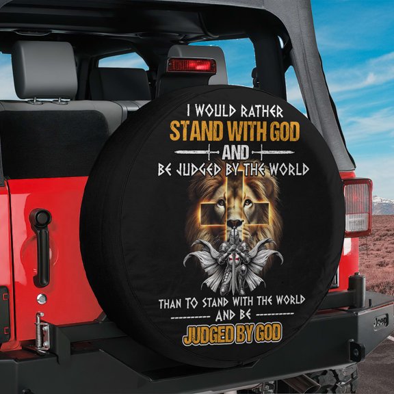 Lotusprinthandmade I Would Rather Stand with God And Be Judged by The World Jesus and Lion Spare Tire Cover Without Backup Camera Hole 6 Sizes (27 in.), faith based jesus and lion spare tire cover