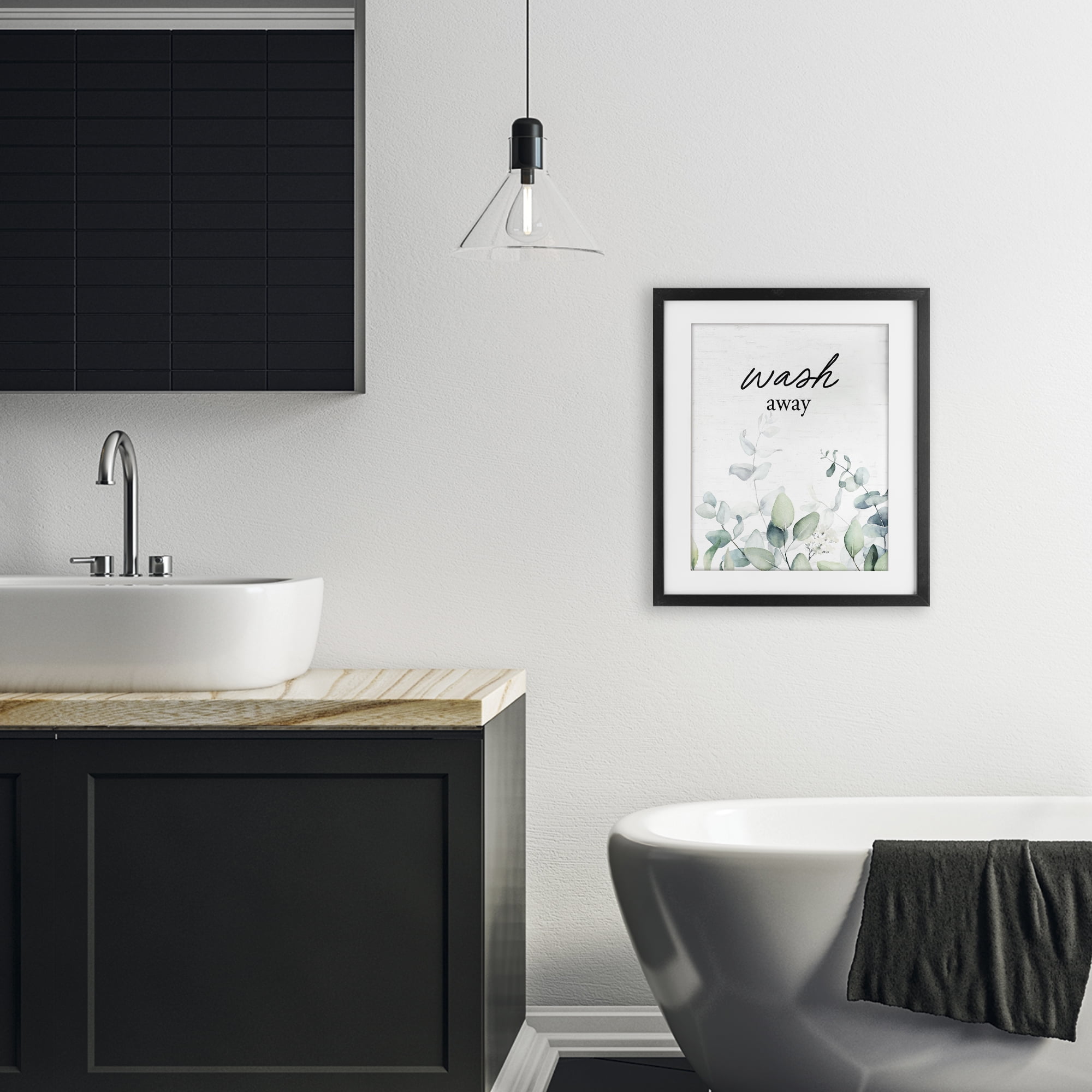 Wash Away Eucalyptus Black Framed Print Under Glass, design by Lettered and Lined