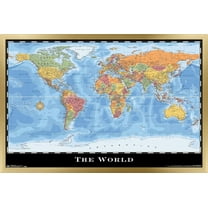 Map - World Wall Poster, 14.725" x 22.375", Framed