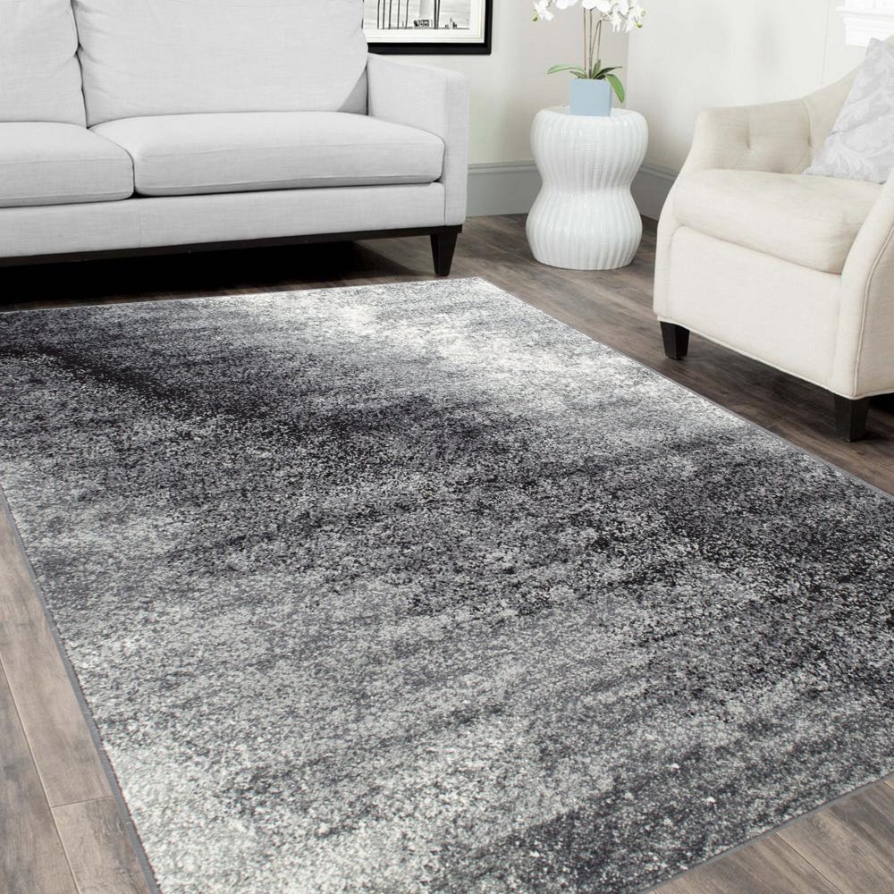 Grey/White/Black Faded, Distressed Area Rug Splash Pattern Area Rug