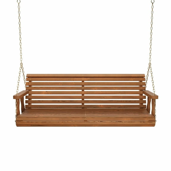 Amish Casual 4 Foot Roll Back Porch Swing with Cup Holders in Oak Stain - Amish Made in The USA from Treated Pine Heavy Duty 700 Lb. Weight Capacity