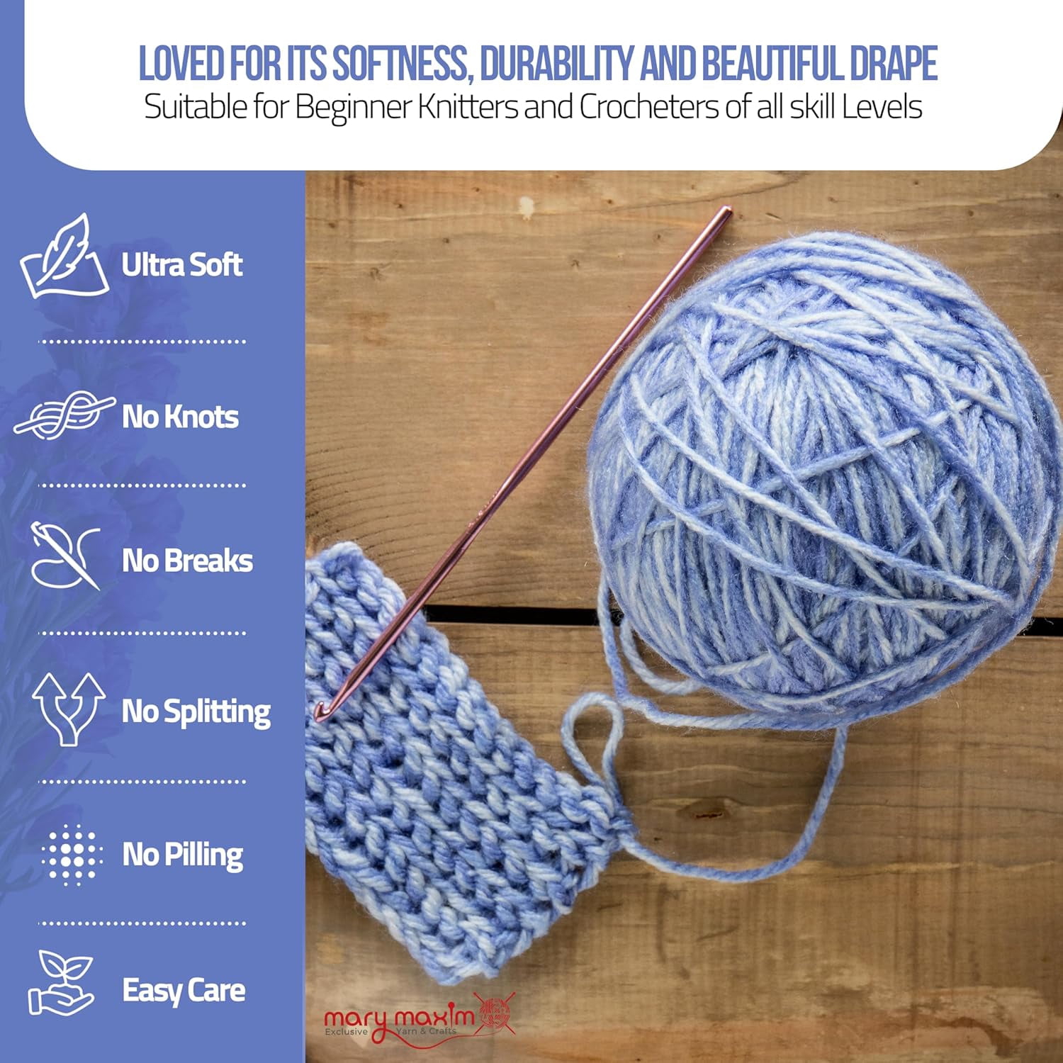 Mary Maxim Starlette Crochet and Knitting Yarn, Acrylic Yarn, Light Denim Heather