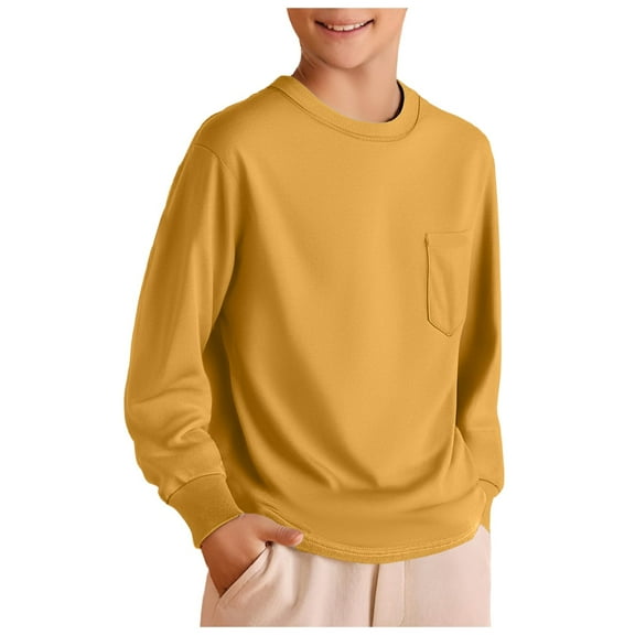 Akiihool Boys Shirts Long Sleeve Boys Girls Kids & Toddler T-Shirt Cotton(Yellow,4-5 Years)