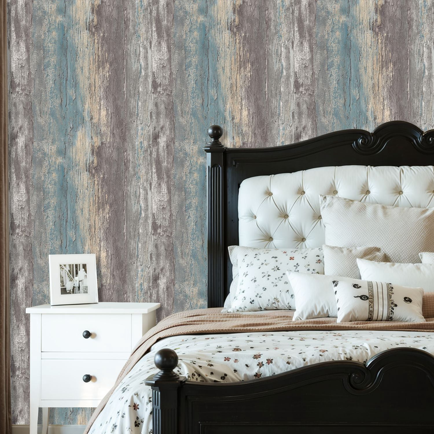 Peel and Stick Wallpaper Weathered Wooden Plank Texture Peeling Blue Beige Paint Wall Mural 23.6in x 9.8ft Self Adhesive Removable Wall Paper Renter Friendly Wallpaper for Nursery Bedroom Cabinets