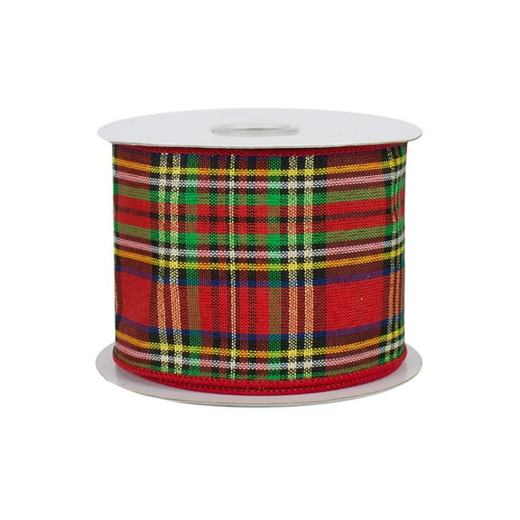 Bright Christmas Tartan Wired Ribbon - 2 1/2" x 10 Yards, Christmas Tree Ribbon, Winter Decor, Birthday, Rustic Wedding Decoration