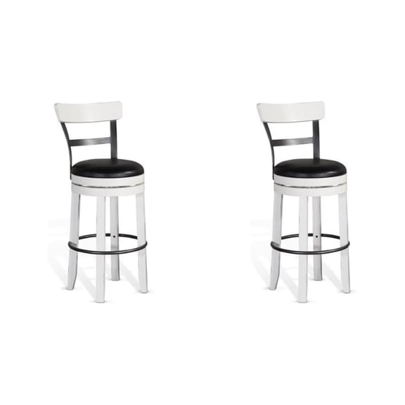 Home Square 30" Wood Swivel Barstool with Back in White - Set of 2