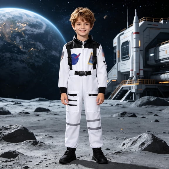 Gunia Kids Astronaut White Spacesuit For Boys Girls Cosplay Halloween Role Play Dress Up Outfits Stage Performance Holiday Party Wear,White