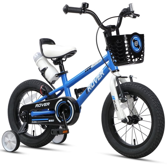 Glerc Rover Kids Bike 14 Inch Boys Bike for 3-5 Years Old Children, Kids Bicycle with Water Bottle & Basket & Training Wheels, Blue