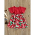 thumbnail image 4 of Franhais Sister Matching Rompers/Dress Summer Toddler Baby Girls Watermelon Print V-Neck Short Sleeve Jumpsuit/Dress, 4 of 7