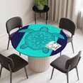 thumbnail image 2 of Teal Navy Blue Sea Turtle Round Fitted Tablecloth with Elastic Edge, Waterproof Table Cloth Table Cover for 36"-44" Tables, Summer Beach Coastal Modern Art Tablecloths for Dining Picnic Outdoor, 2 of 9