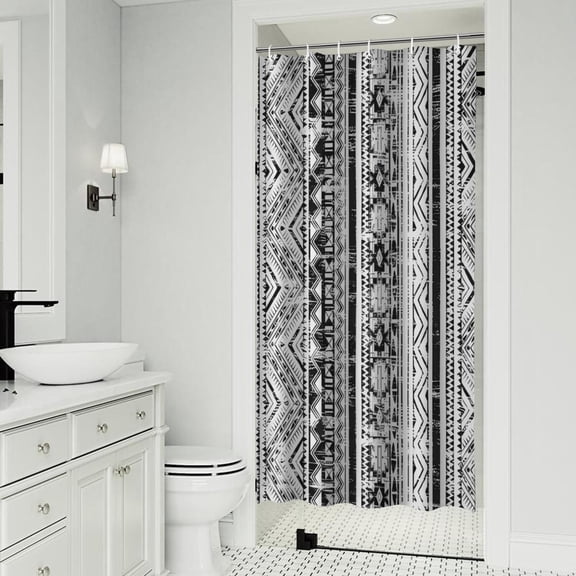 Black Geometric Triangle Diamond Pattern Shower Curtain 36"x72" ,Bathroom Decorative Shower Curtains Set with 12 Hooks,Modern Waterproof Washable Shower Curtain