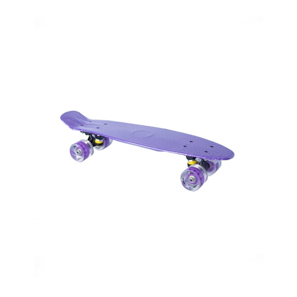 Patineta semiprofesional minicruiser tipo Penny Display deck morado trucks negros ruedas moradas transparentes