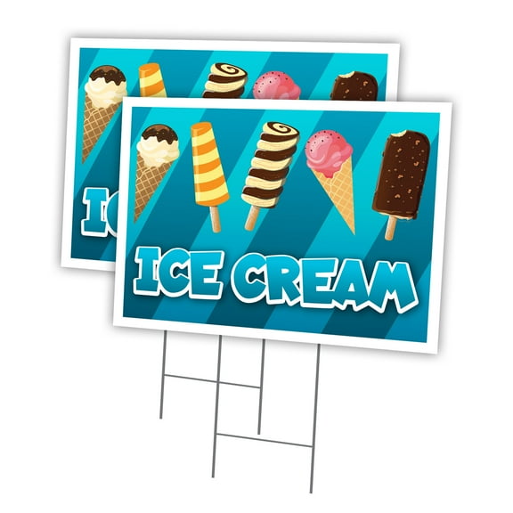 Ice Cream 2 Pack Of 18" x 24" Yard Sign & Stake | Advertise Your Business | Stake Included Image On Front Only | Made in The USA