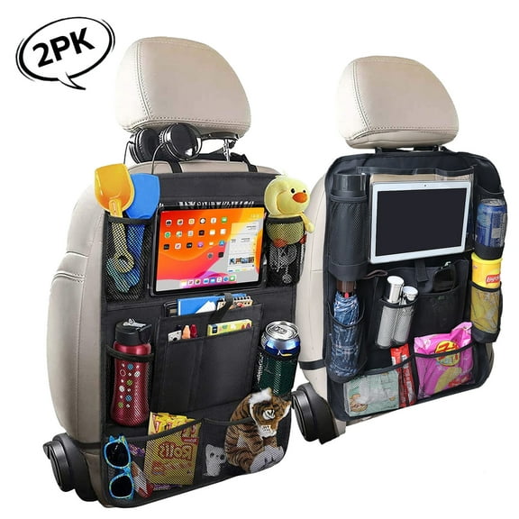 2PK Car Backseat Organizer, Backseat Storage Bag, Kick Mats BackSeat Protector with Clear Touch Screen Tablet Holder and 9 Storage Pockets, Car Travel Accessories for Kids