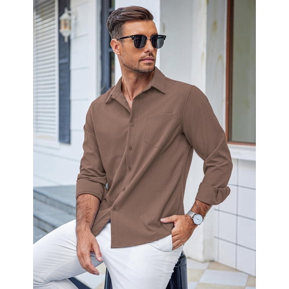 COOFANDY Mens Long Sleeve Button Down Shirts Wrinkle Free Shirts Silm Fit Fall Shirts Pocket