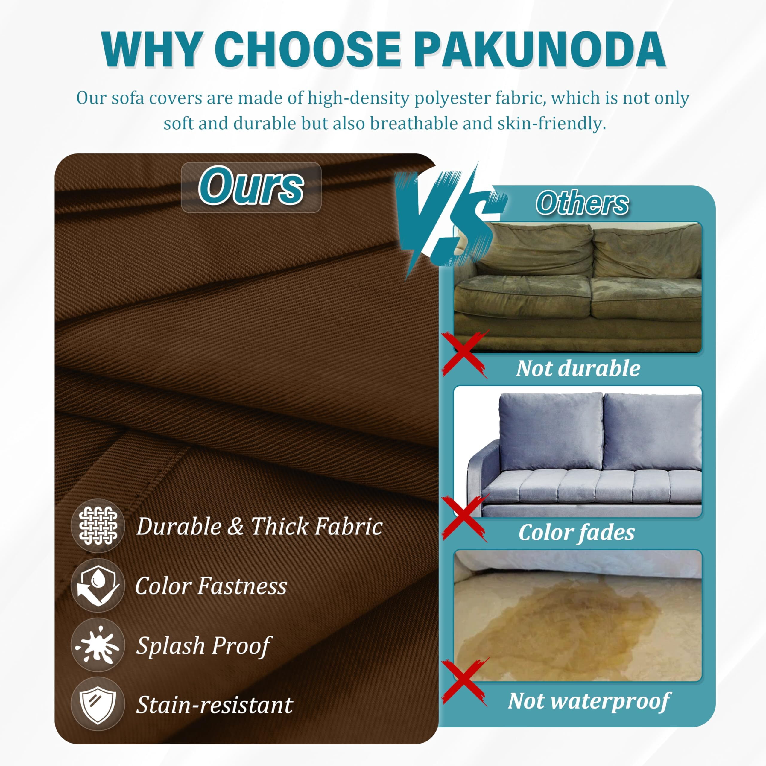 Pakunoda 3Pcs Patio Cushion Covers 4-Seater Outdoor Cushion Slipcovers Replacement with Zipper for Garden Couch Wicker Rattan Sofa Furniture, Cover Only, Chocolate