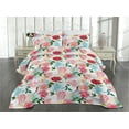 thumbnail image 2 of Ambesonne Rose Quilted Bedspread Set 3 Pcs, Watercolor Romantic Floral Art, Queen, Aqua Pastel Pink and Green, 2 of 4