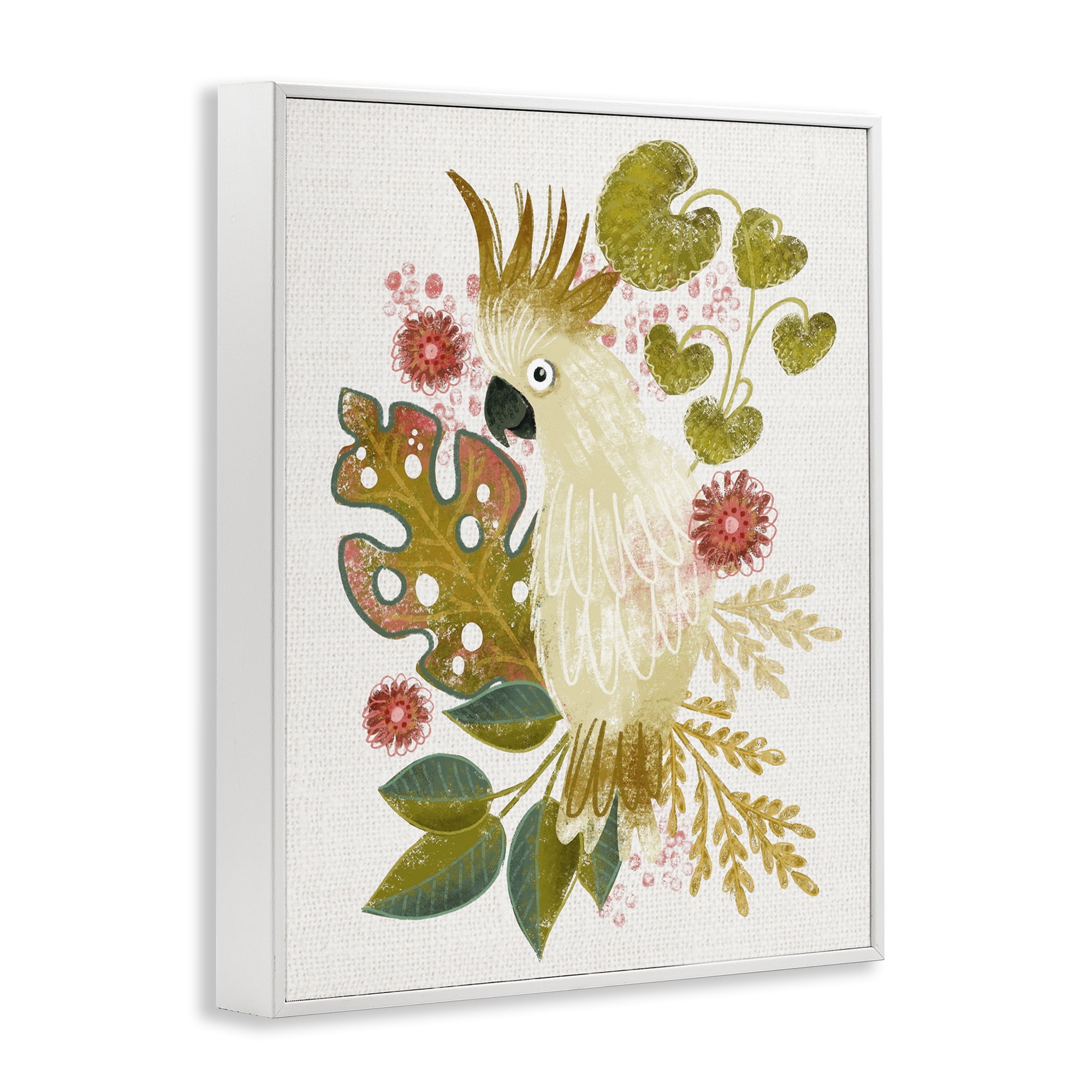Stupell Industries Cockatoo & Tropical Leaves Animals & Insects Painting White Framed Art Print Wall Art, 16 x 20