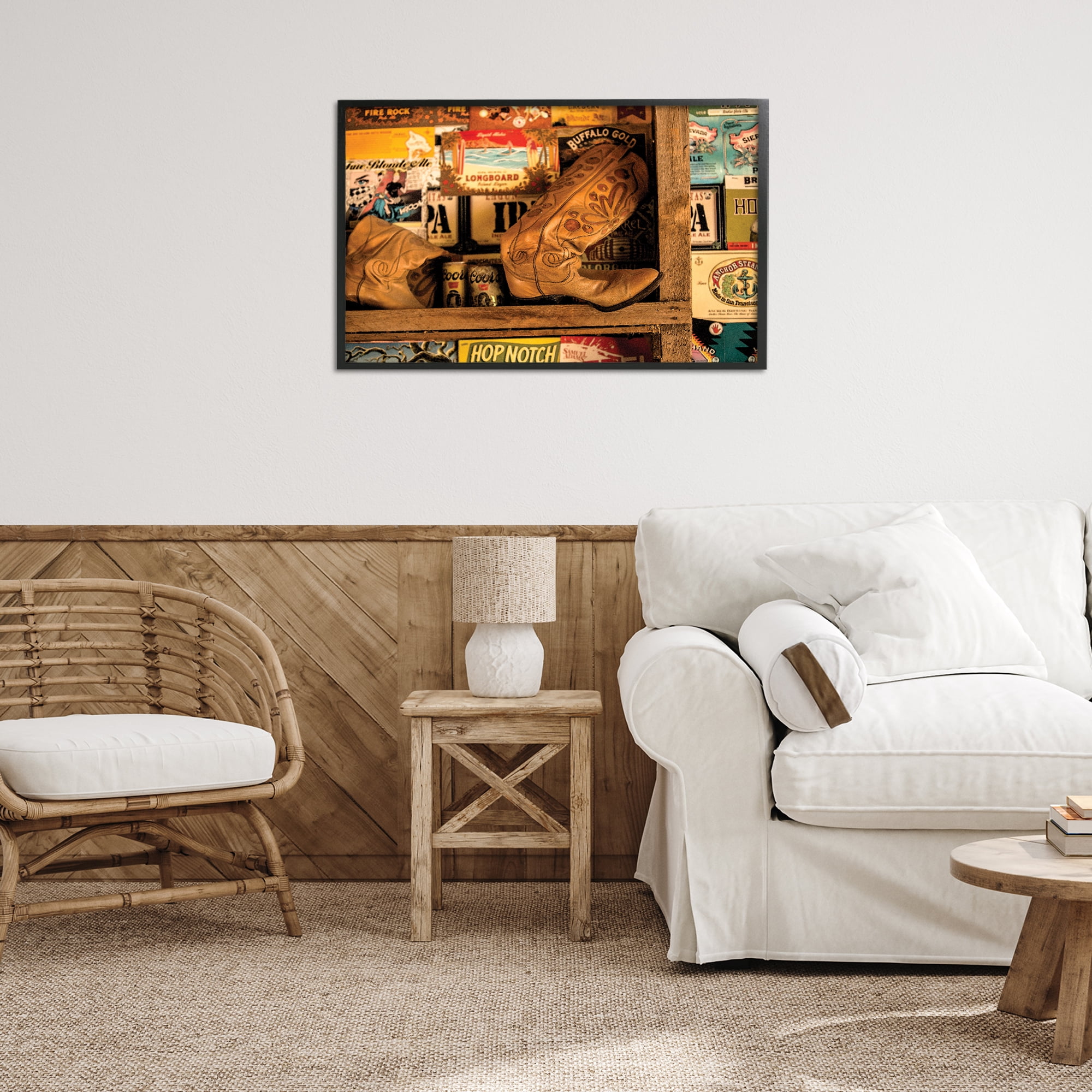 Stupell Industries Western Boots on Shelf Beauty & Fashion Painting Black Framed Art Print Wall Art, 30 x 20