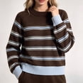 thumbnail image 2 of Vynhevius Women's Sweater Striped Round Neck Long Sleeve Knit Pullover Top, 2 of 5