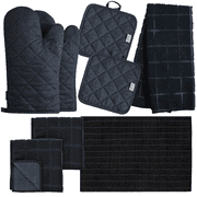 Kitchen Towels Set - 8 Pack Black Microfiber Kitchen Linen Set, Towels, Dish Cloths, Pot Holders, Oven Mitts