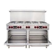 60 In. Commercial Electric Range with 10 Burners and 2 Standard Electric Ovens in Stainless Steel - 208V 3 Phase