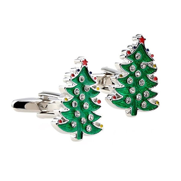 Gemelos franceses para hombre, gemelos con diseño de Papá Noel y árbol de Navidad.