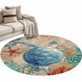 thumbnail image 2 of Marine Life Round Living Room Rugs 3.3 ft, Sea Turtle Starfish Shell Coral Seaweed Blue Ocean Retro Washable Area Rug with Non-Slip Sturdy Edge Binding Round Front Door Mat Floor Carpet for Entryway, 2 of 9