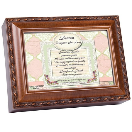 Music Treasure Box - Daughter In Law Treasure Forever Wood Finish Jewelry Music Box Plays We Have a Friend in JesusDimensions: 8 x 6 x 2.5 inches By Cottage Garden