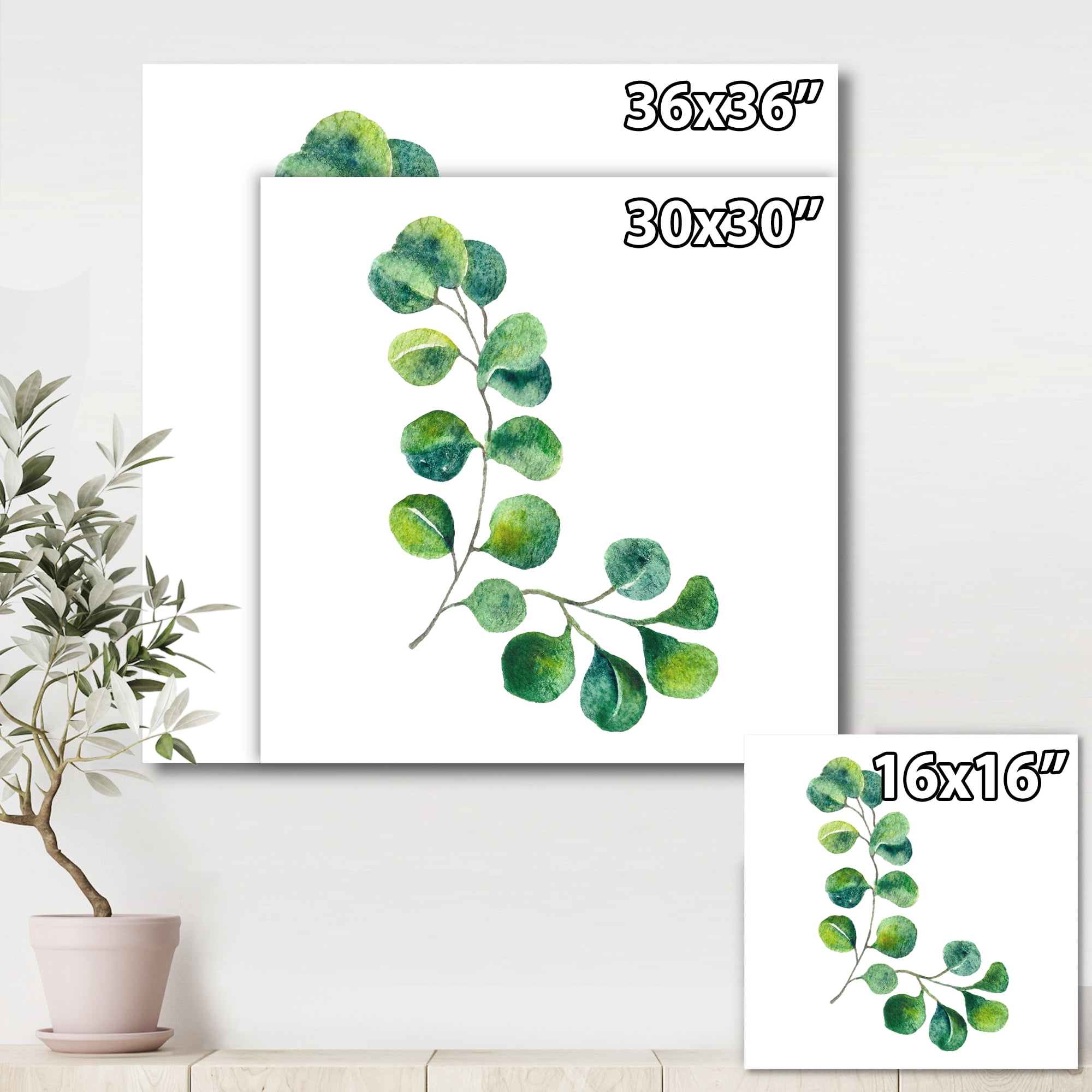 Designart ' Green Eucalyptus Plant Branches II ' Traditional Canvas Wall Art Print