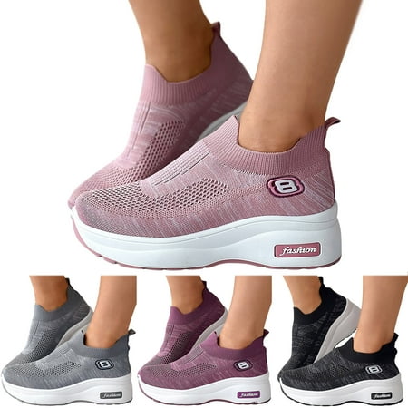 

Cathalem Fashion Spring And Summer Women Sports Shoes Flat Bottom Thick Bottom Fly Woven Mesh Classic Nylon Sneaker Womens Purple 8.5